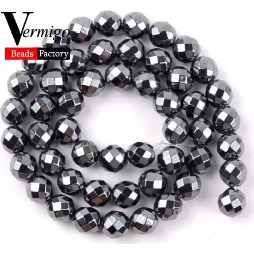 3 4 6 8 10mm Natural Faceted Black Hematite Stone Loose Round Beads For Jewelry Making Spacer Beads Diy Bracelet Jewellery 15"