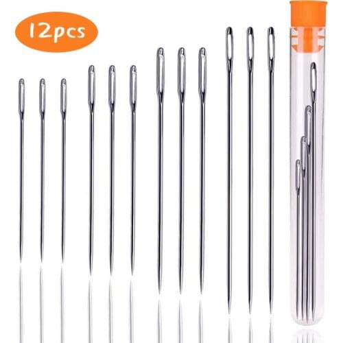 LMDZ 12Pcs Mixing Big Eye Sewing Stainless Steel Needle Hand-Stitching Needle Pointed Sharp Tool With Bottle