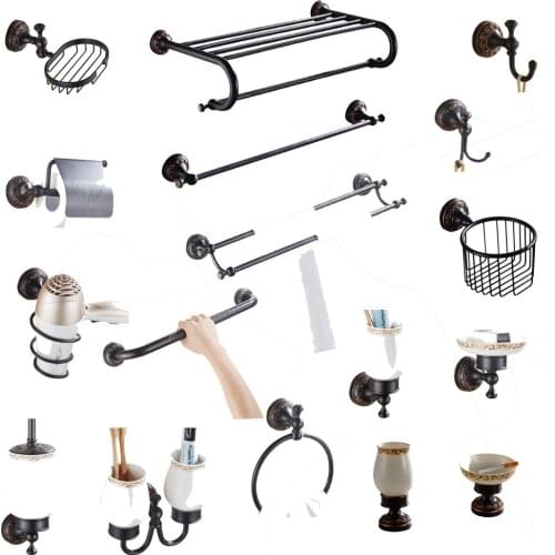 Leyden ORB Copper Bathroom Hardware Sets Black Bathroom Accessories Towel Bar Clothes Hook Toilet Brush Holder Toothbrush Holder