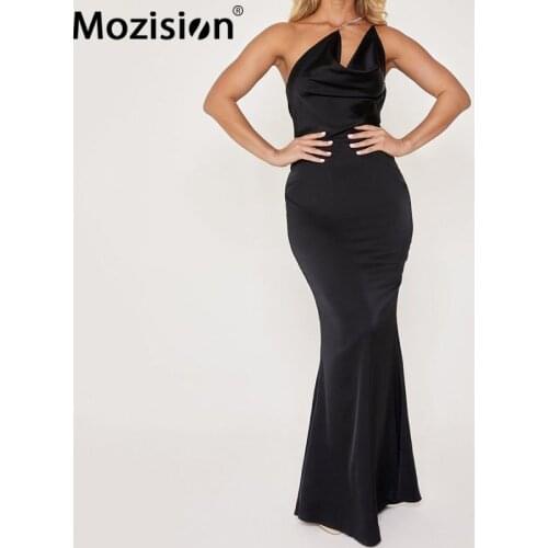Mozision Hollow Out Backless Maxi Dress Women Diamond Chain V Neck Sleeveless Long Dresses Ladies Party Clubwear Vestidos