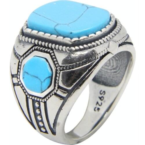Support Dropship Size 6-12 Men Boys 925 Sterling Silver Blue Eye Ring Jewelry S925 Blue Stone Ring
