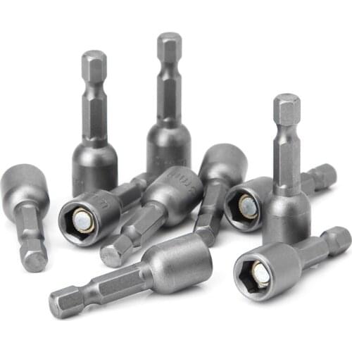 10 Pcs Magnetic Nut Driver Set 8mm 5/16" Socket Adapter Hex Drill Bit