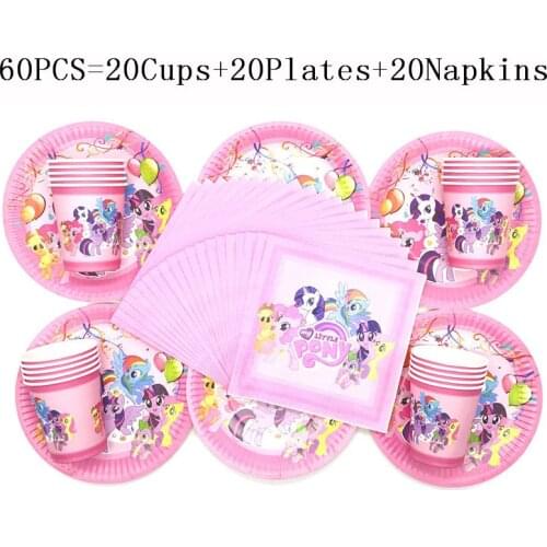 Cartoon My Little Pony Tableware Set Cups Plates Napkins Girls Kids Baby Shower Kid Birthday Party Party Supplies 60Pcs/40Pcs