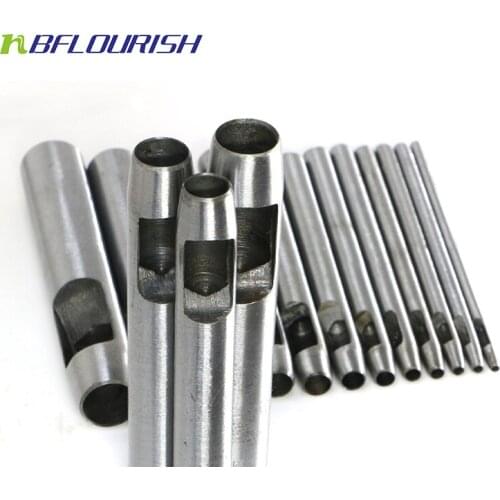 Lot of 10pcs 1/1.5/2/2.5/3/4/4.5/5/5.5/6mm Leather Steel Belt Puncher Hollow Punch Set Round Hole Cutters Handworking Craft