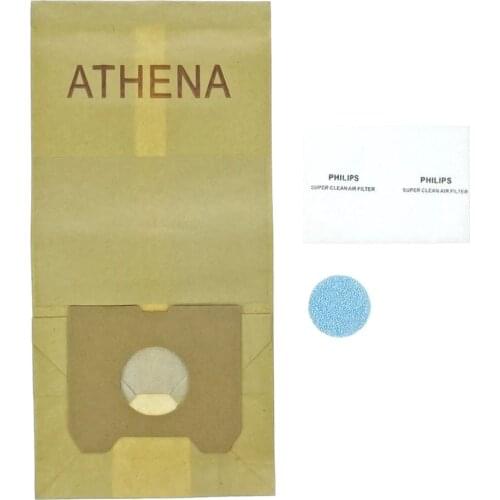 Vacuum Cleaner Paper Dust Bag Set Replacement For Philips Triathlon 2000 Set 5Pcs + 2Pcs Filter