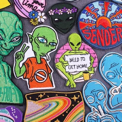 Alien Iron On Patch UFO Patches On Clothes Heat-adhesive Embroidered Patches For Clothing Astronaut Patch For Apparel Accessory