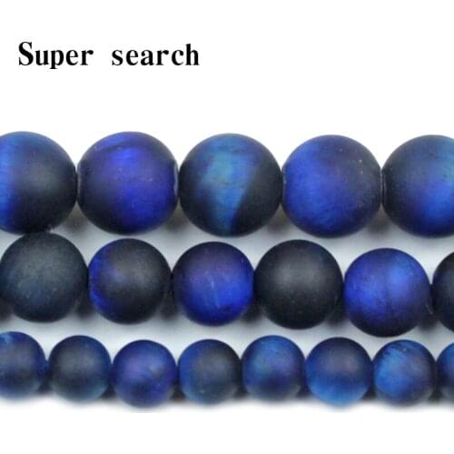 Natural Matte Stone Blue Tiger Eye Round Loose Spacer Beads for Jewelry Making Bracelet Accessories 15``, 4, 6, 8, 10, 12mm
