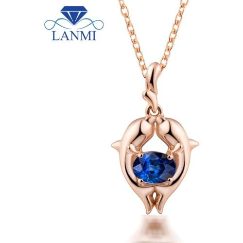 Oval 3.5x4.5mm Blue Sapphire Jewelry Pendant 18K Rose Gold Lucky Pisces Pendant WP086D