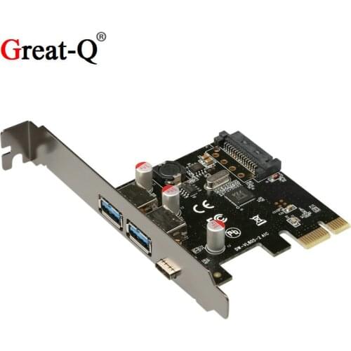 PCIE PCI Express to usb 3.1 type-c Dual usb 3.0 pci-e riser card adapter type c Reversible card with sata 15p power supply