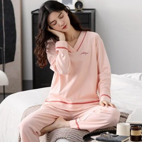 Pure Cotton Long-sleeved Suit Home Service Korean Style Pajamas Women Autumn and Winter Pajamas Kawaii Pajama