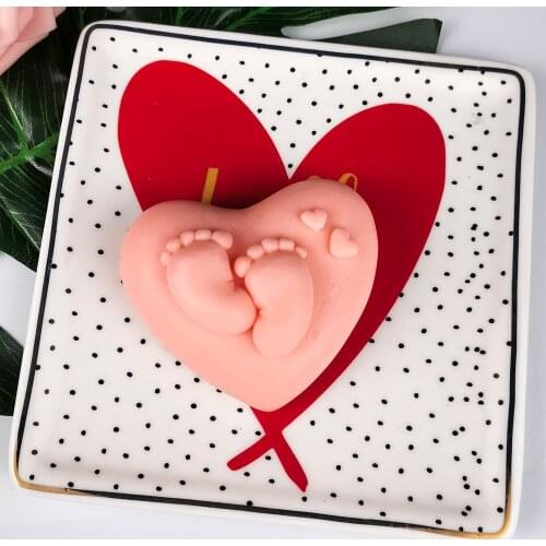PRZY Mould Silicone Heart Baby feet Molds Love Heart Mold Soap Molds Handmade Fondant Soap Clay Resin Candle Mould