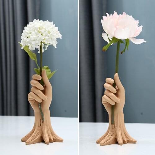 Nordic Handmade Resin Vase Slender Jade Hand Model Sculpture Ornaments Flower Arrangement Vase Home Decoration Accessories