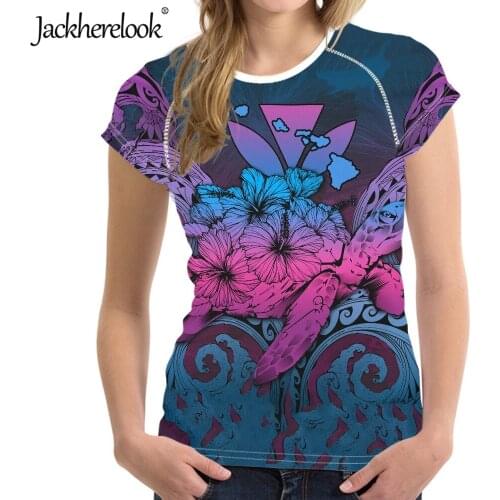 Jackherelook Loose Tshirs Gradient Hawaii Turtle Polynesian Samoan Floral Print Women Short Sleeve T Shirt Female Top Tee 2020
