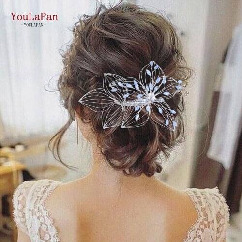 YouLaPan HP257 Vintage Hollow Flower Bridal Hair Comb Wedding Bridesmaid Hair Accessories Milk Rhinestone Headpiece Hair Jewelry