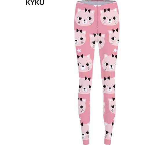 KYKU Cat Leggings Pink Long Legings Lovely High Waist Leggins fitness Print Legging legging femme Women Spandex Ladies