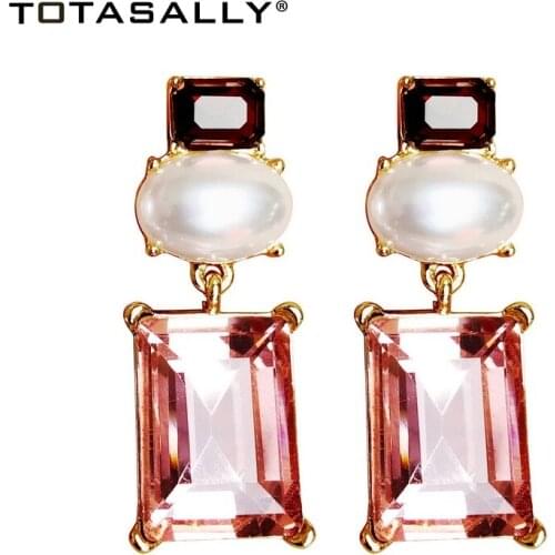 TOTASALLY Luxury Geometric Crystal Earrings for Women Fashion Imitation Stone Simulated Pearl Statement Earring Gifts Dropship