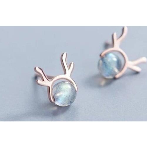 2019 Fashion Moonstone Trendy 925 Sterling Silver Stud Earrings For Women Delicate Buckhorn Boucle Femme Brincos Fine Jewelry