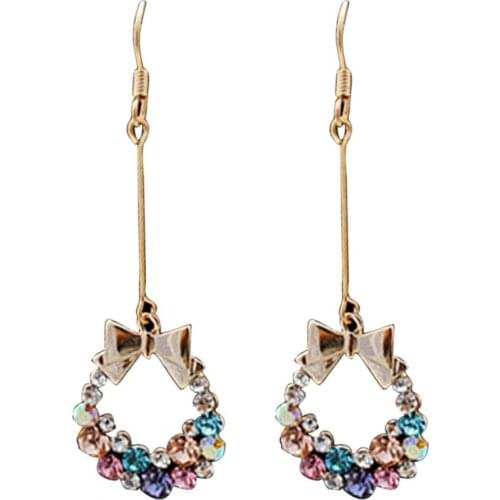 Punk 2021 New Womens Fashion Imitation Crystal Colorful Rhinestone Bow Ms Earrings Vintage Jewelry Cheap Marketing Gifts aretes
