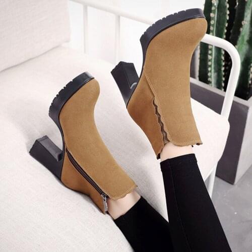 Big Size 33-43 Block Heels Suede Boots Womens Winter Shoes High Heel 2021 Fall Lace Platform Ankle Boots Ladies Office Shoe
