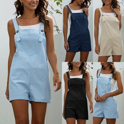 Women Short Jumpsuit Casual Pocket Female Ladies Summer Rompers Solid Playsuit