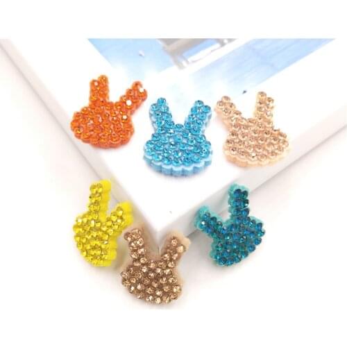 30pcs/lot 1.5*2cm Felt fabric full rhinestone rabbit head Padded Appliques For Baby hair Clip Accessories and DIY Kid patches