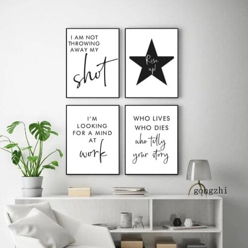 Alexander Hamilton Musical Quotes Poster Black White Inspirational Canvas Painting Five-Pointed Star Wall Art Picture Home Decor