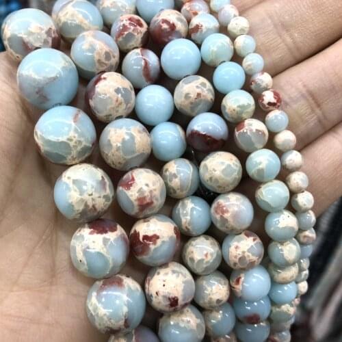 Natural Sky Blue Snakeskin Shoushan Stone Round Loose Beads For Jewelry Making DIY Bracelet Necklace Material 4/6/8/10/12mm