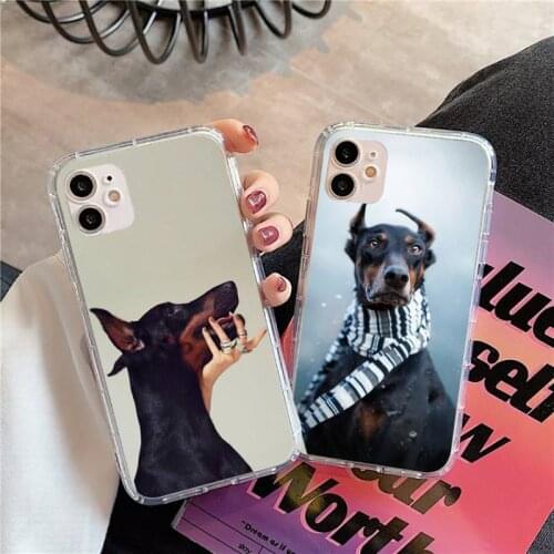 Black Dachshund Doberman Dog Phone Case Transparent for iPhone 11 12 mini pro XS MAX 8 7 6 6S Plus X 5S SE 2020 XR