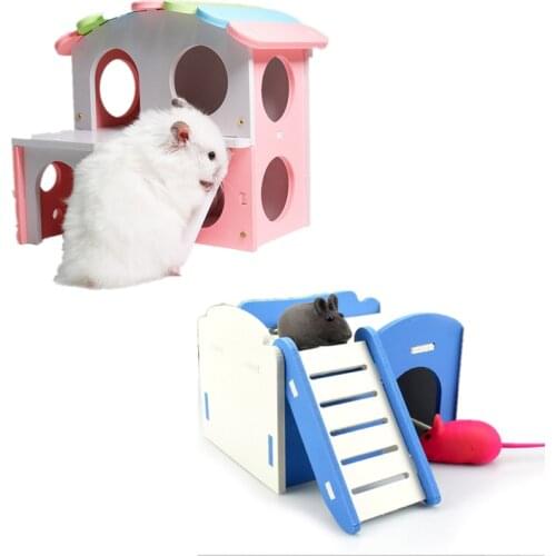 DIY Hamster Toy Luxury Wooden Nest Sleeping House Home Cage Pet Hideout Hut Toy Small Animal Product