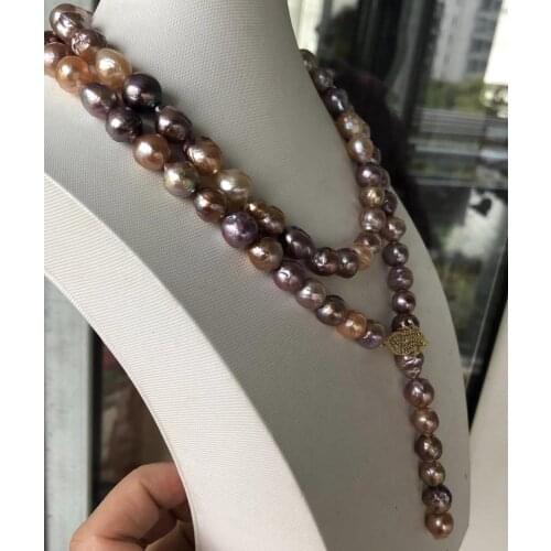 Elegant 10-11mm south sea multicolor pearl necklace 36inch 925s KKK
