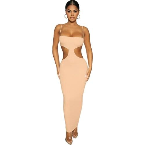 European and American Style 2021 Summer New Womens Fashion Sling One Word Shoulder Sexy Hollow Slim Temperament Dress Woman