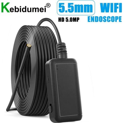 F220 WIFI Endoscope Camera Waterproof IP67 Hard Cable Inspection Cameras 5.5mm 6 LED Endoscope Borescope for IOS Android