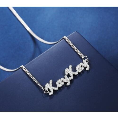 Sparking Personalized Zircon Name Necklace Stainless Steel Charm Pendant Custom Crystal Name Necklace Women Jewelry 12 Font