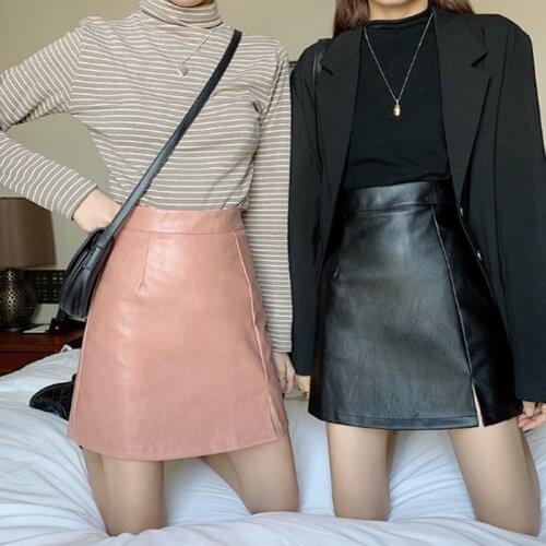 Short leather Skirt Summer Autumn New Sexy Black PU Leather Skirt Women Mini High Waist A Line Slim Solid Pack Hip A Word Skirt