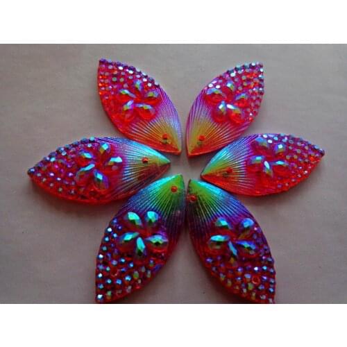 Red AB colour rhinestones sew on crystal resin loose beads 11*24mm Navette shape flatback 50pcs/lot