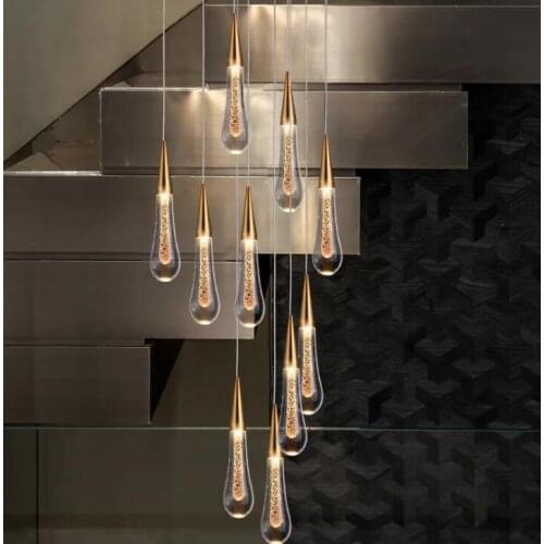 Gold Water drop Crystal Creative Pendant Light European-style Luxury LED Lamps Moderm Glass Indoor Lighting Restaurant