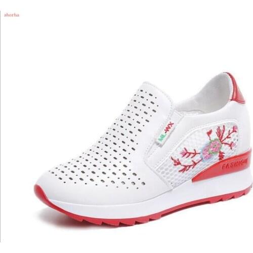 Summer new wedge fashion white shoes female platform ladies casual shoes comfortable breathable mesh sneakers