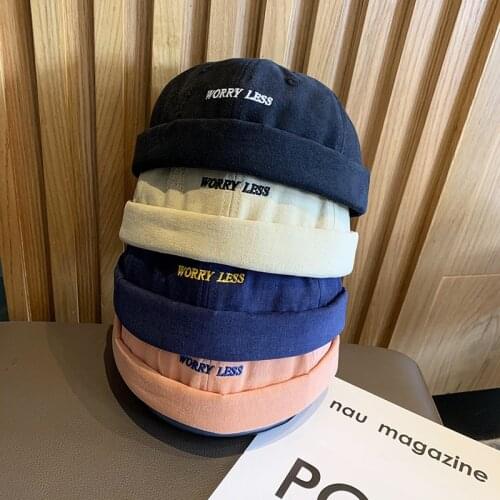 K187 Mens Hat Beanie Fashion Letter Couple Hip-Hop Landlord Hat Female Eavesless Melon Leather Hat Japanese Ins New Yuppie Cool