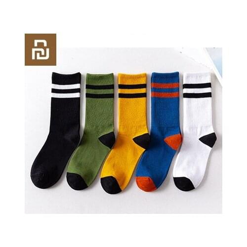 Xiaomi 5Pcs mens fashion solid color autumn and winter warm socks, soft and comfortable knitted casual socks, mid-length socks