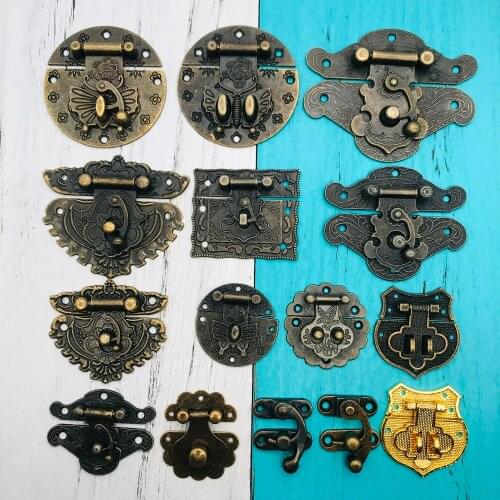 Vintage Wooden Case Hasp Jewelry Gift Box Decorative Hasp Latch Furniture Buckle Clasp Lock DIY Dresser Box Toggle Latch Buckles