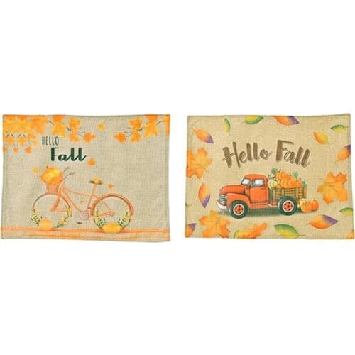 HOT Thanksgiving Placemats Set Of 4, With Pumpkin Maple Leaf Printed, Fall Harvest Table Mat For Thanksgiving Decor
