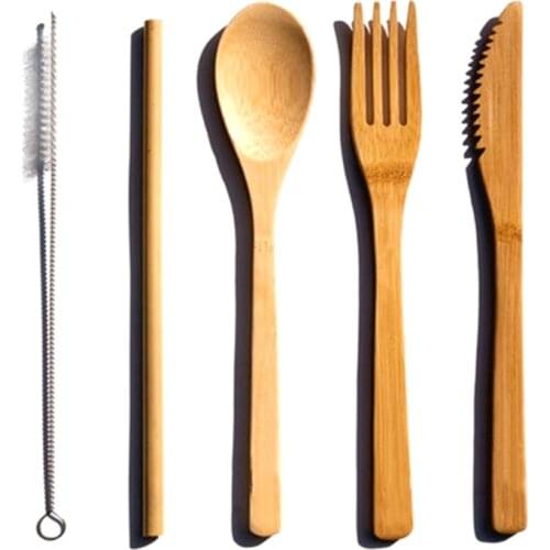 Reusable Organic Zero Waste 3-Piece BPA Free Bamboo Flatware Set Dishwasher-Safe Biodegradable Wood Cutlery Fork Spoon Knife