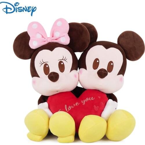 Original Disney Mickey Minnie Plush Girlfriend Lovers Toys with Heart Wedding Valentine Days Gifts Genuine Brand plushie