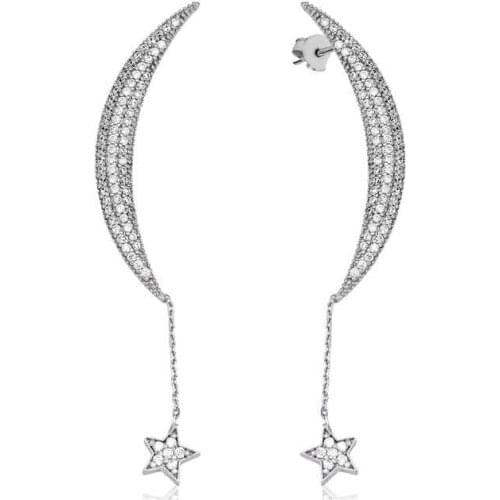 Original 925 Sterling Silver Chained Moon Star Earring , Quality products , Flashy Designs , Hundreds of kinds of earrings