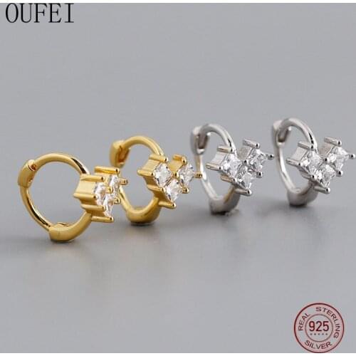 OUFEI Small Heart Hoop Earrings For Women 925 Sterling Silverv Crystal Earrings Fashion Fine Earrings Jewelry