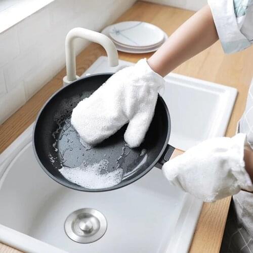 Bamboo fiber dishwashing gloves waterproof kitchen housework double-sided cleaning rag brush bowl artifact gloves dish cloth