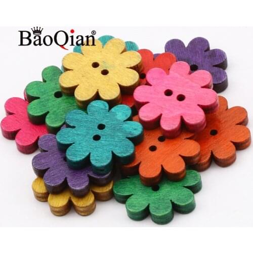 50pcs 21mm Flower Shape Natural Wooden 2 Hole Buttons Handmade Clothing Decoration Scrapbook Diy Home Sewing Accessories