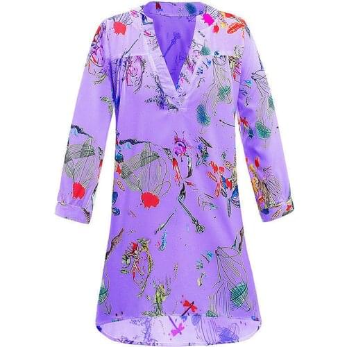 Plus Size Tunic Tops 2021 Ssummer Fashion Purple Beach Clothes Womens V-neck Shirt Blouse Ladies Casual 3/4 Sleeve Tops Shirt