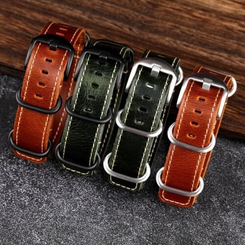 Handmade NATO Leather Watchband 20 22MM Brown Green Vintage Old Strap G10 Vintage style military bracelet