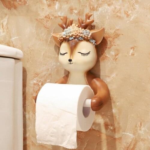 Cute Cartoon Deer Toilet Paper Holders Funny Creative Animal Wall Mounted Hanging Roll Paper Shelf Bathroom Tissue Towel Rack